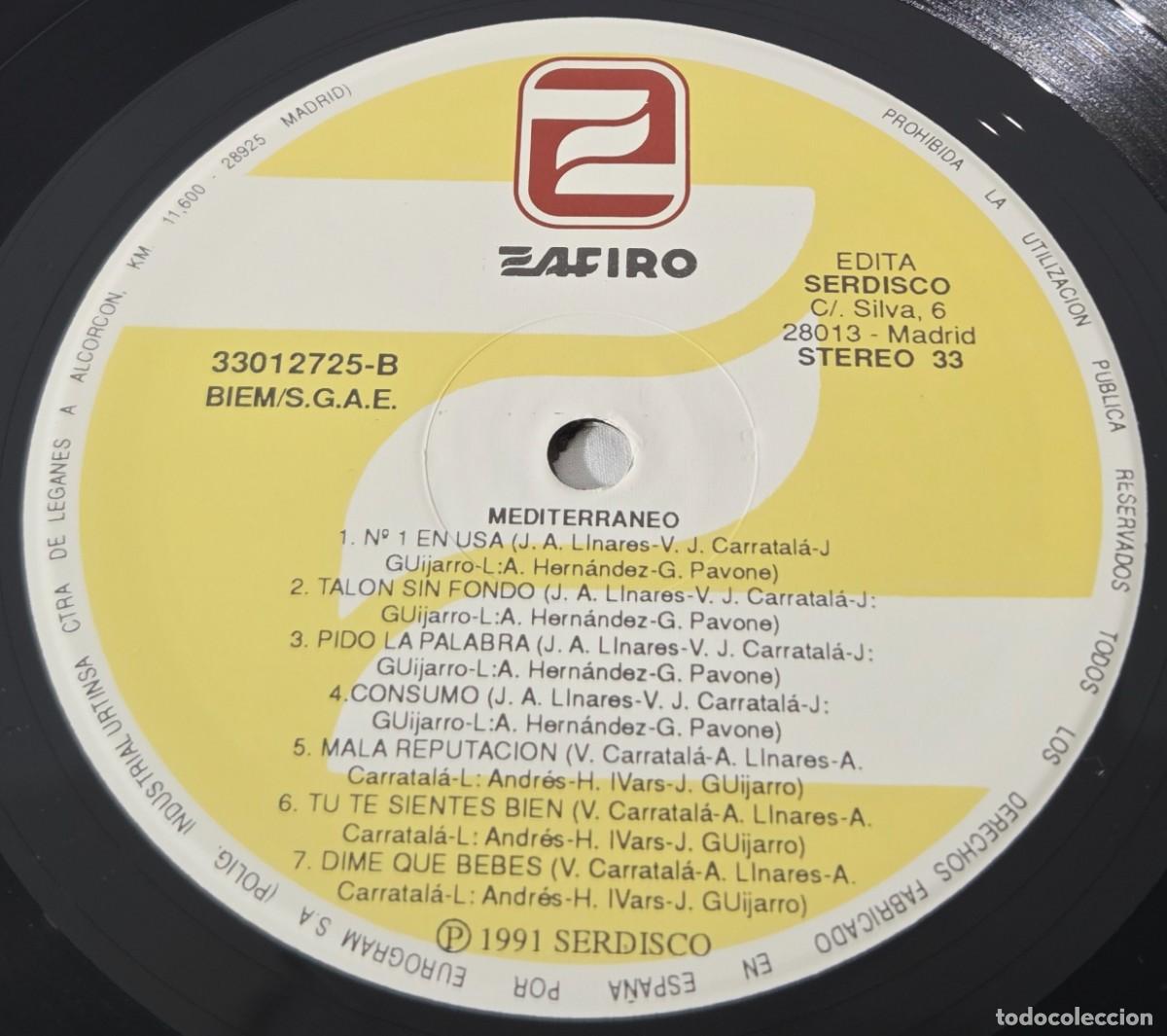 Discos de vinilo: LP Vinilo Mediterraneo, Sus exitos, 1991 - Foto 6