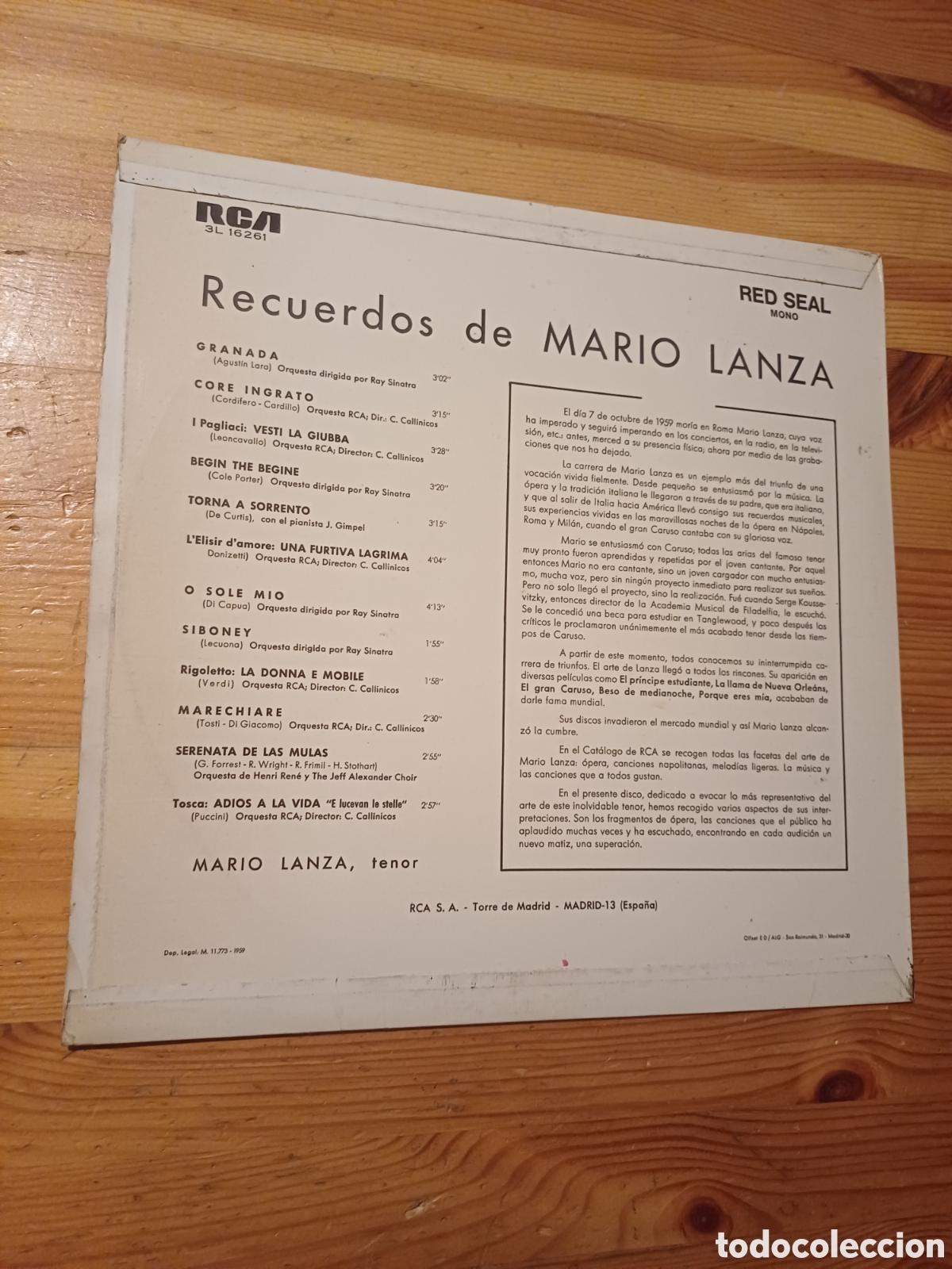 Discos de vinilo: Recuerdo de Mario Lanza Vinilo LP Comprobado funcionando - Foto 2