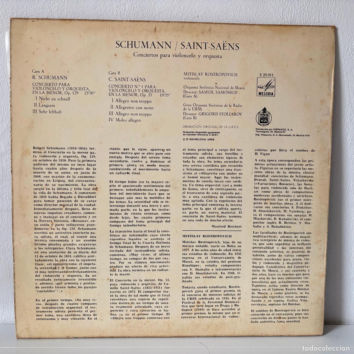 Discos de vinilo: Schumann. Saint-Sa&euml;ns. - Foto 2