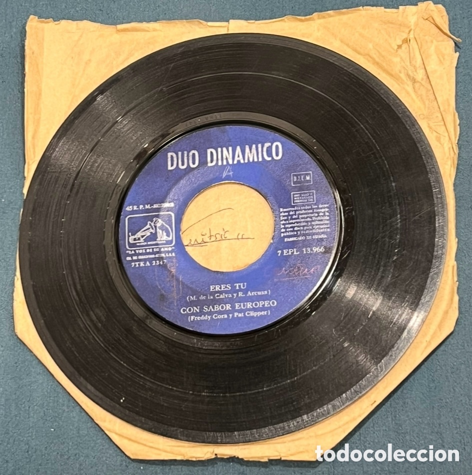 Discos de vinilo: Disco Vinilo Single. D&uacute;o Din&aacute;mico. &ldquo;Eres t&uacute;&rdquo;. 1963. - Foto 2