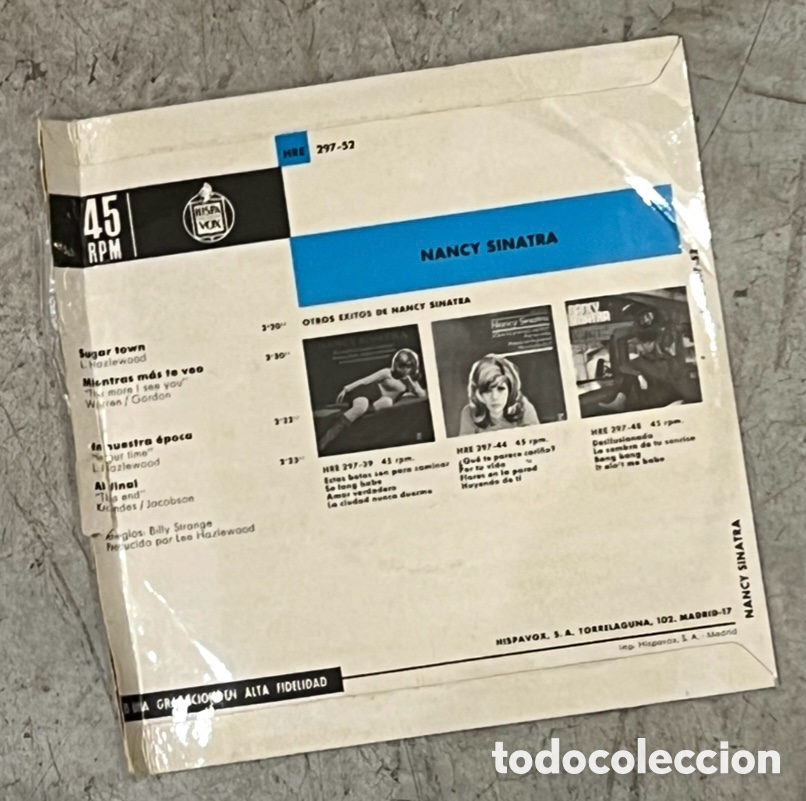 Discos de vinilo: Disco Vinilo Single. Nancy Sinatra. &ldquo;Mientras te veo al final&rdquo;. 1966 - Foto 2