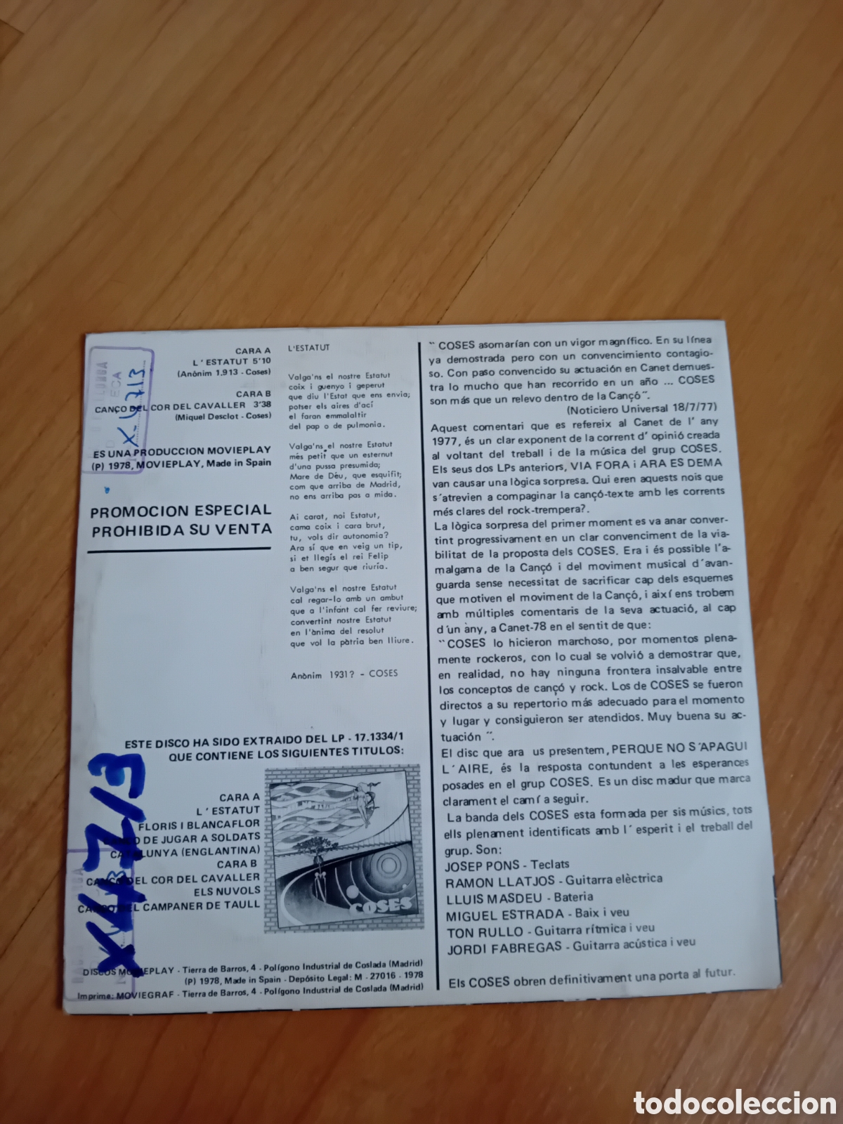 Discos de vinilo: COSES. LESTATUT.... - Foto 2