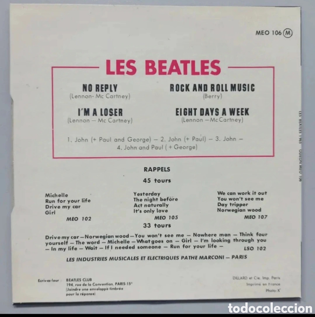 Discos de vinilo: Beatles &rdquo;Les Beatles 1965&rdquo; EP - Foto 2