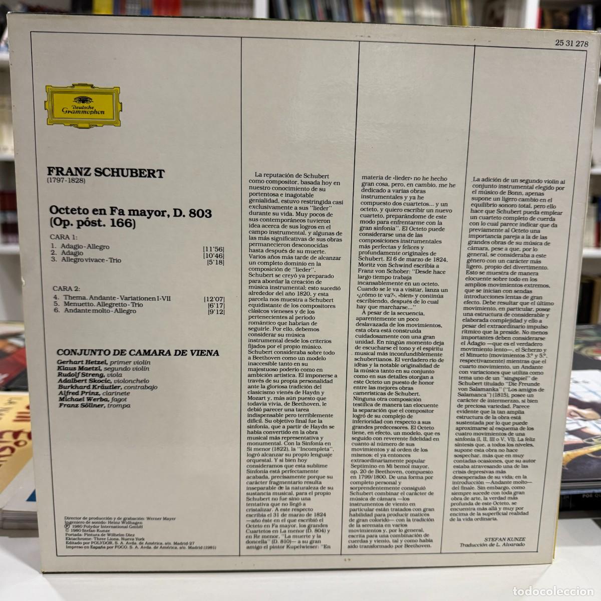 Discos de vinilo: Schubert - Conjunto De C&aacute;mara De Viena - Octeto (LP) - Foto 2