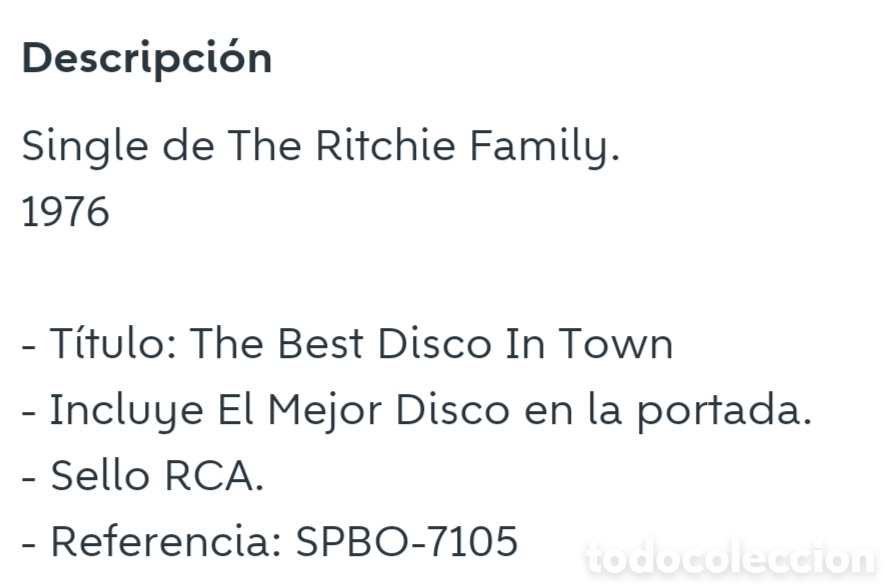 Discos de vinilo: SINGLE THE RITCHIE FAMILY VINILO 1976 - Foto 4
