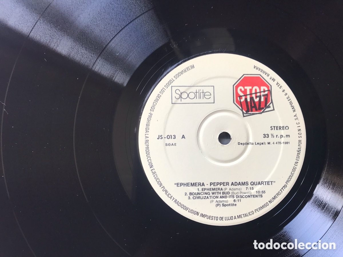 Discos de vinilo: Ephemera. Peppers Adams Quartet. Spotlite. - Foto 3