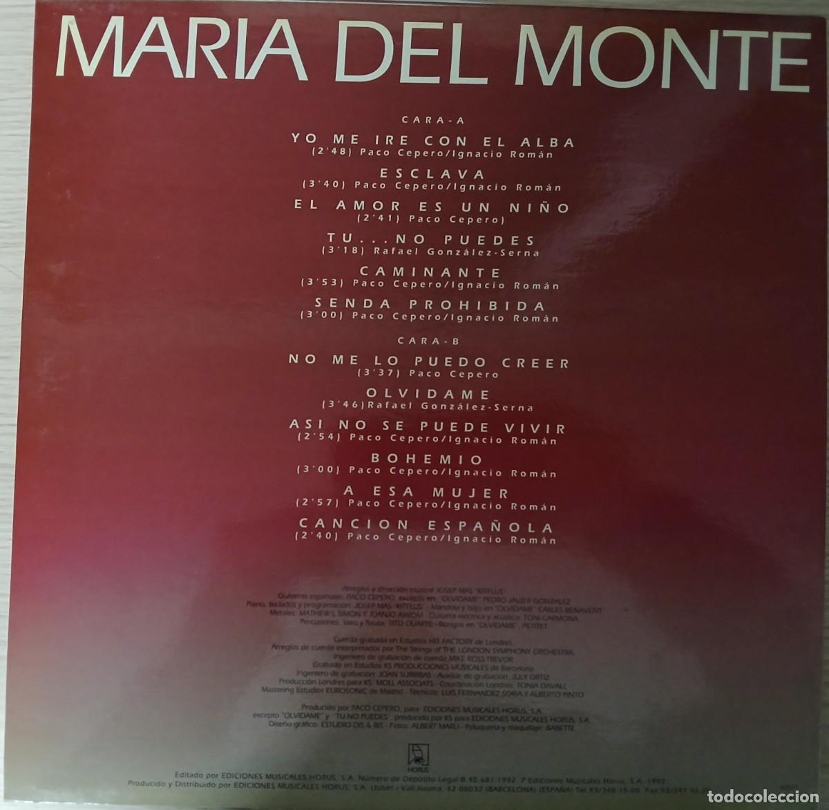 Discos de vinilo: DISCO VINILO LP MARIA DEL MONTE (CON EL ALMA) - Foto 2
