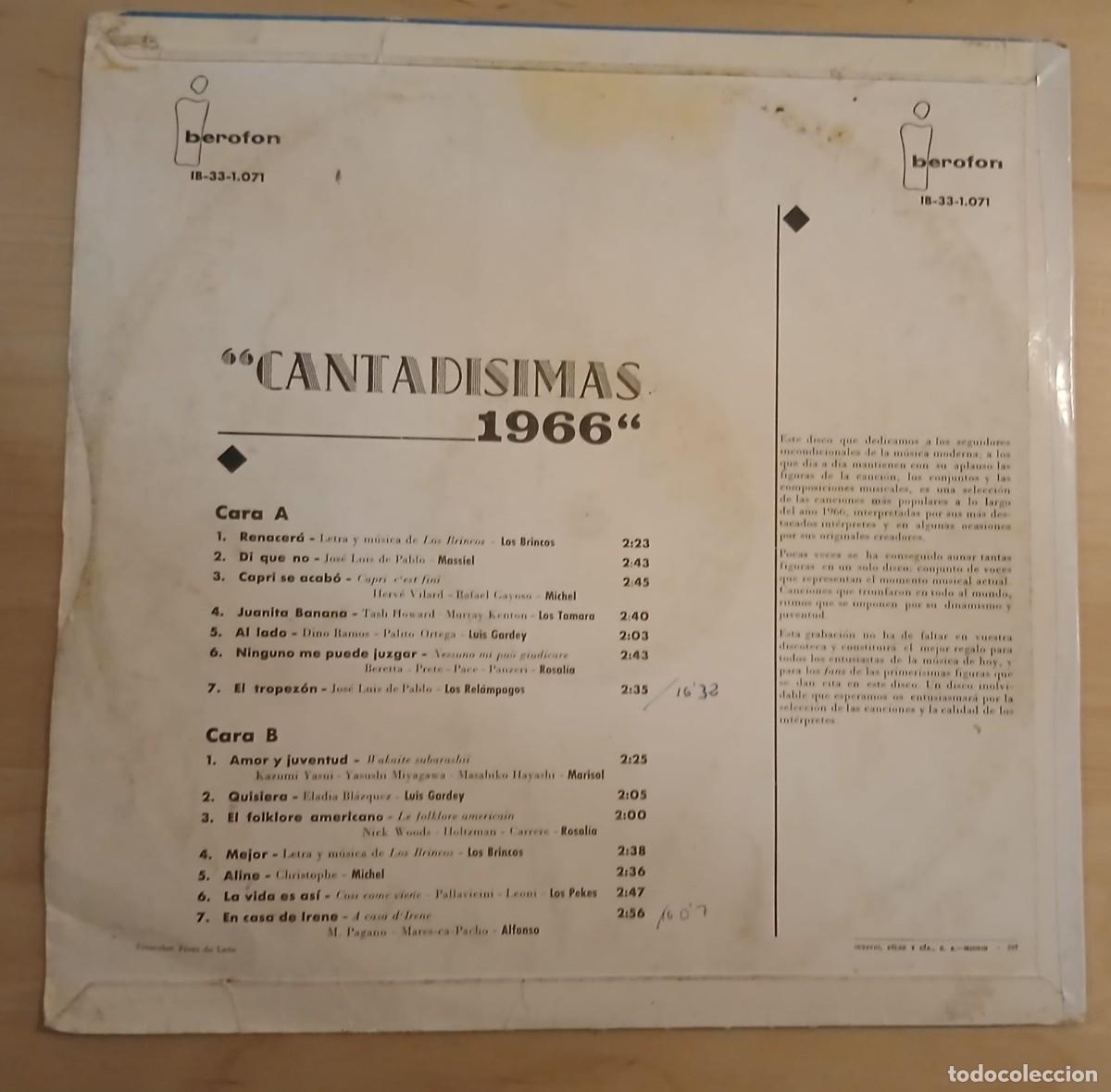 Discos de vinilo: CANTADISIMAS 1966 LP Vinilo - Foto 2