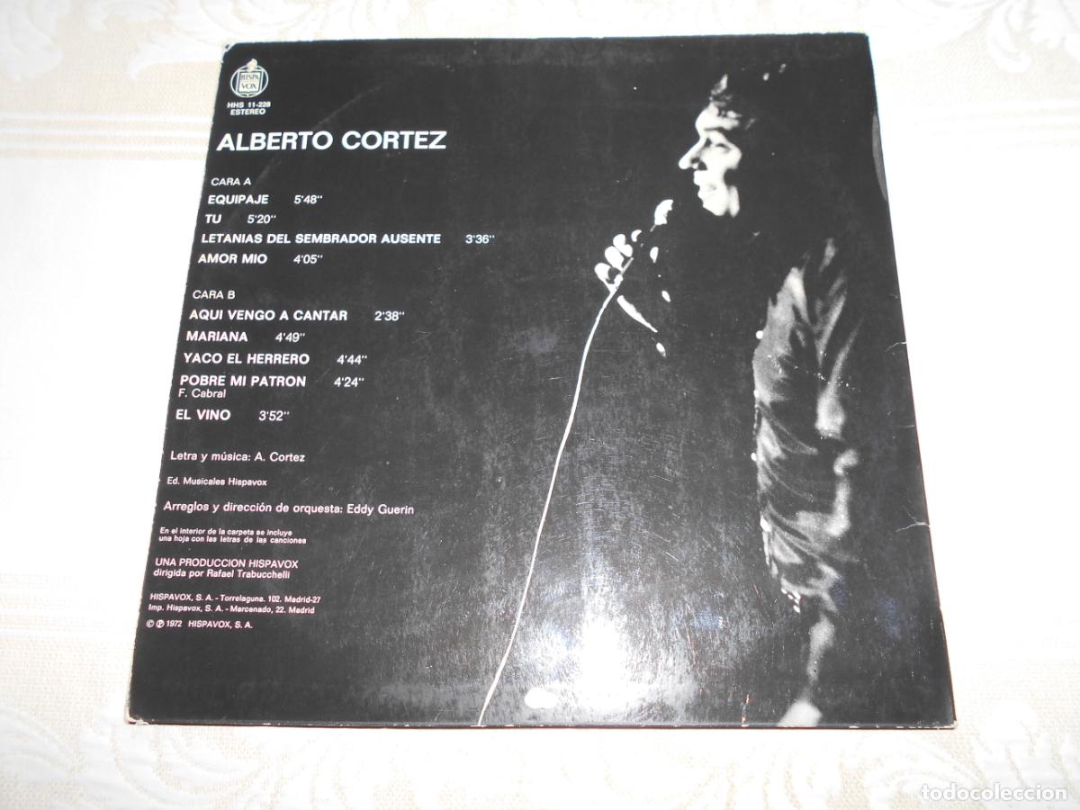 Discos de vinilo: LP ALBERTO CORTEZ &rdquo;EQUIPAJE&rdquo; // A&Ntilde;O 1972 HISPAVOX - Foto 2