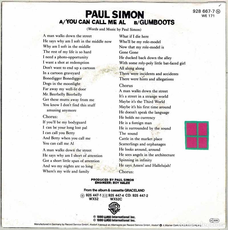 Discos de vinilo: Paul Simon - You Can Call Me Al. Single - Foto 2