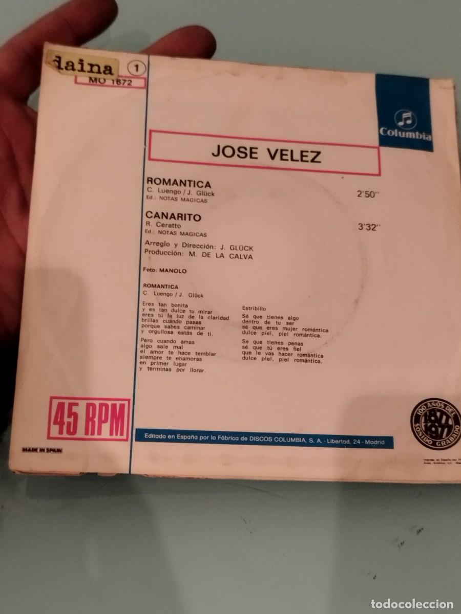 Discos de vinilo: Jos&eacute; Velez, Romantica. Vinilo single. - Foto 2