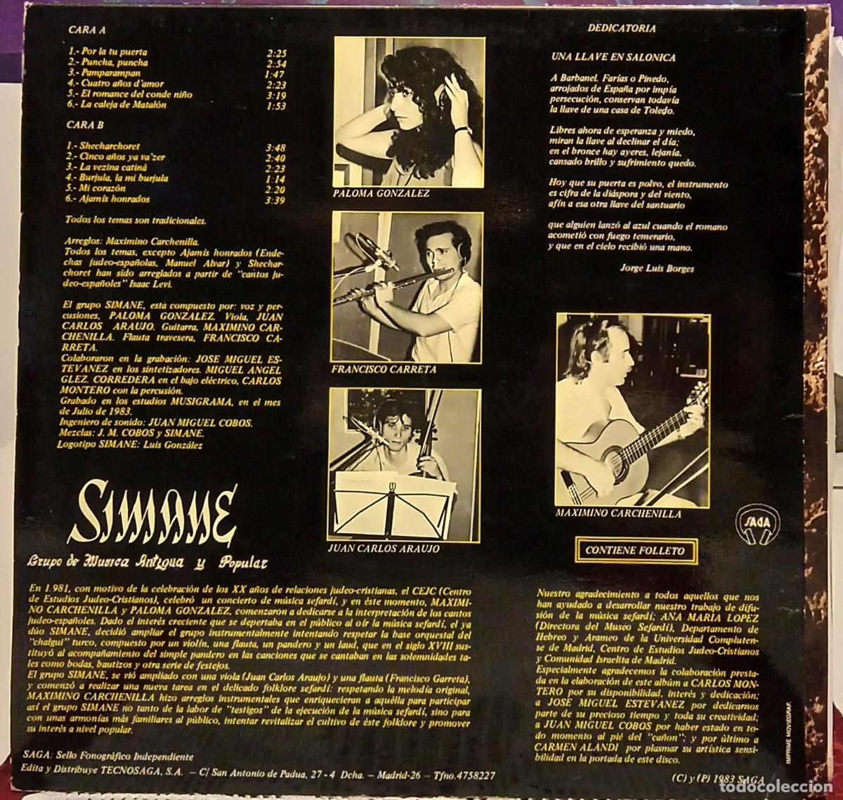 Discos de vinilo: SIMANE- De Sefarad a Salonica // Edtd Espa&ntilde;a 1986 (VG++/EX) - Foto 2
