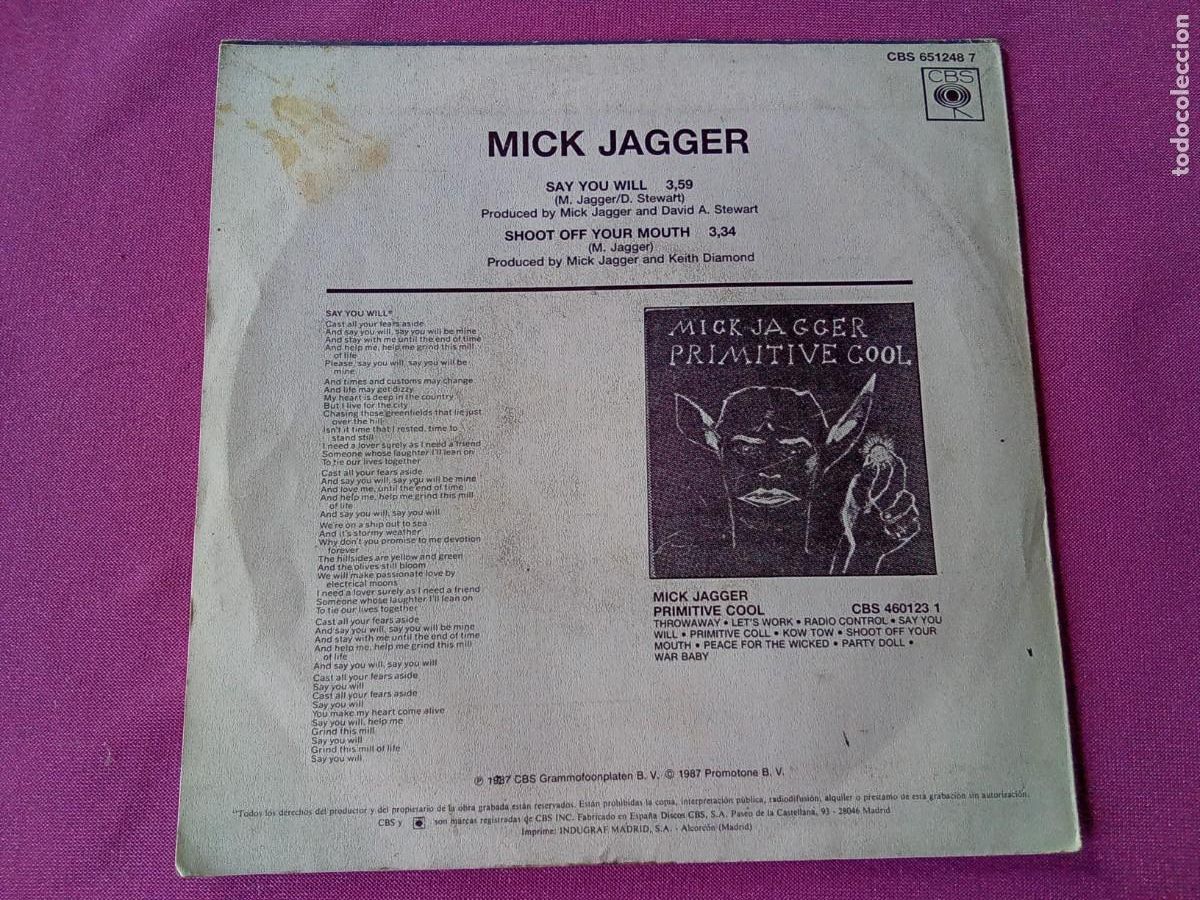 Discos de vinilo: MICK JAGGER SAY YOU WILL VINILO C1 - Foto 2