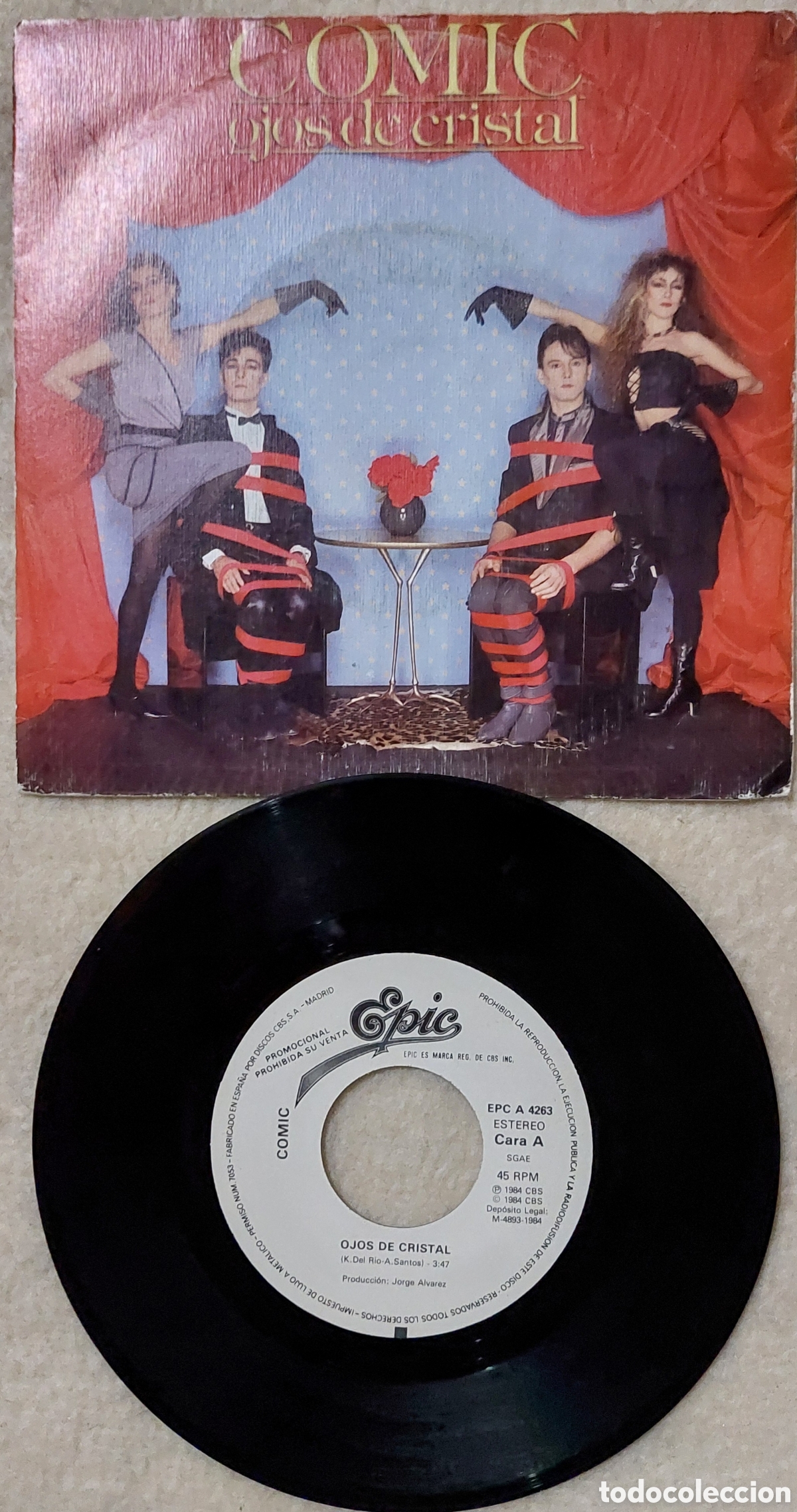 Discos de vinilo: C&oacute;mic Ojos de cristal Single Promo Epic 1984 - Foto 3