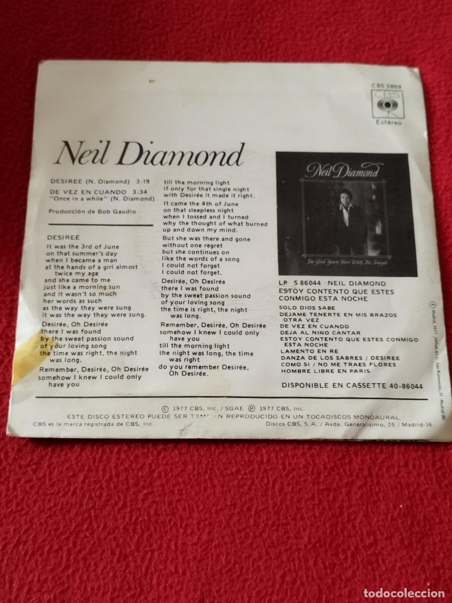Discos de vinilo: Neil Diamond, Desir&eacute;e. Vinilo single. - Foto 2