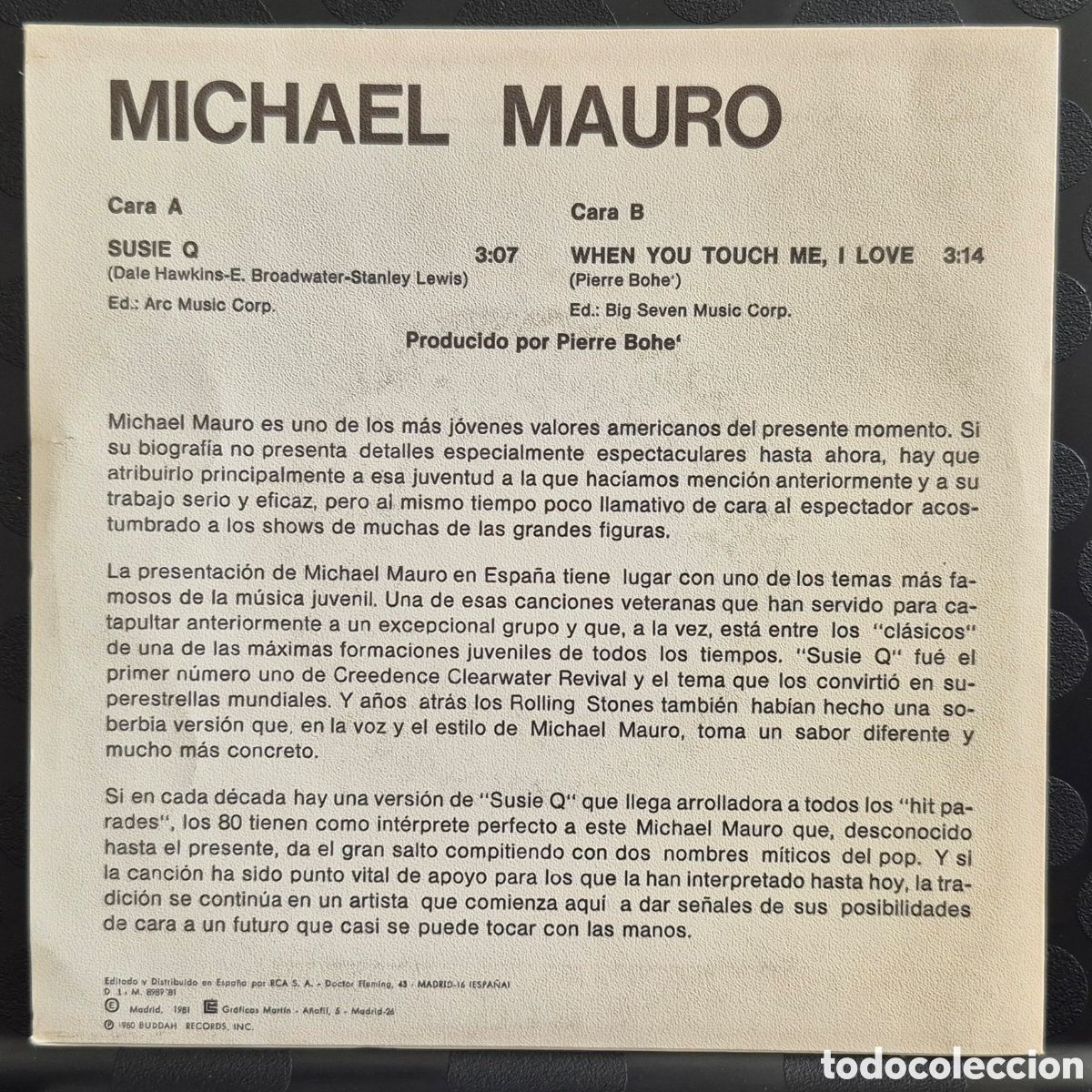 Discos de vinilo: SINGLE - MICHAEL MAURO - SUSIE Q - 1981 ESPA&Ntilde;A - Foto 2