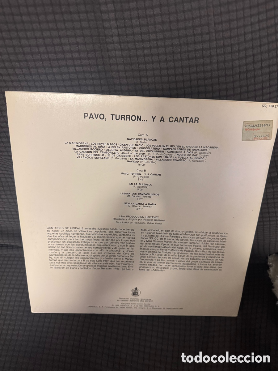Discos de vinilo: Pavo, turr&oacute;n y a cantar - Cantores de Hispalis - Foto 3