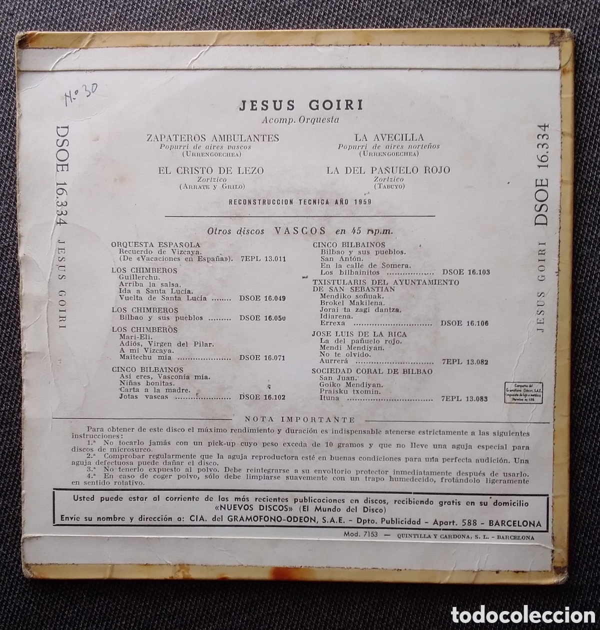 Discos de vinilo: EP VINILO. JES&Uacute;S GOIRI. 1958 - Foto 2
