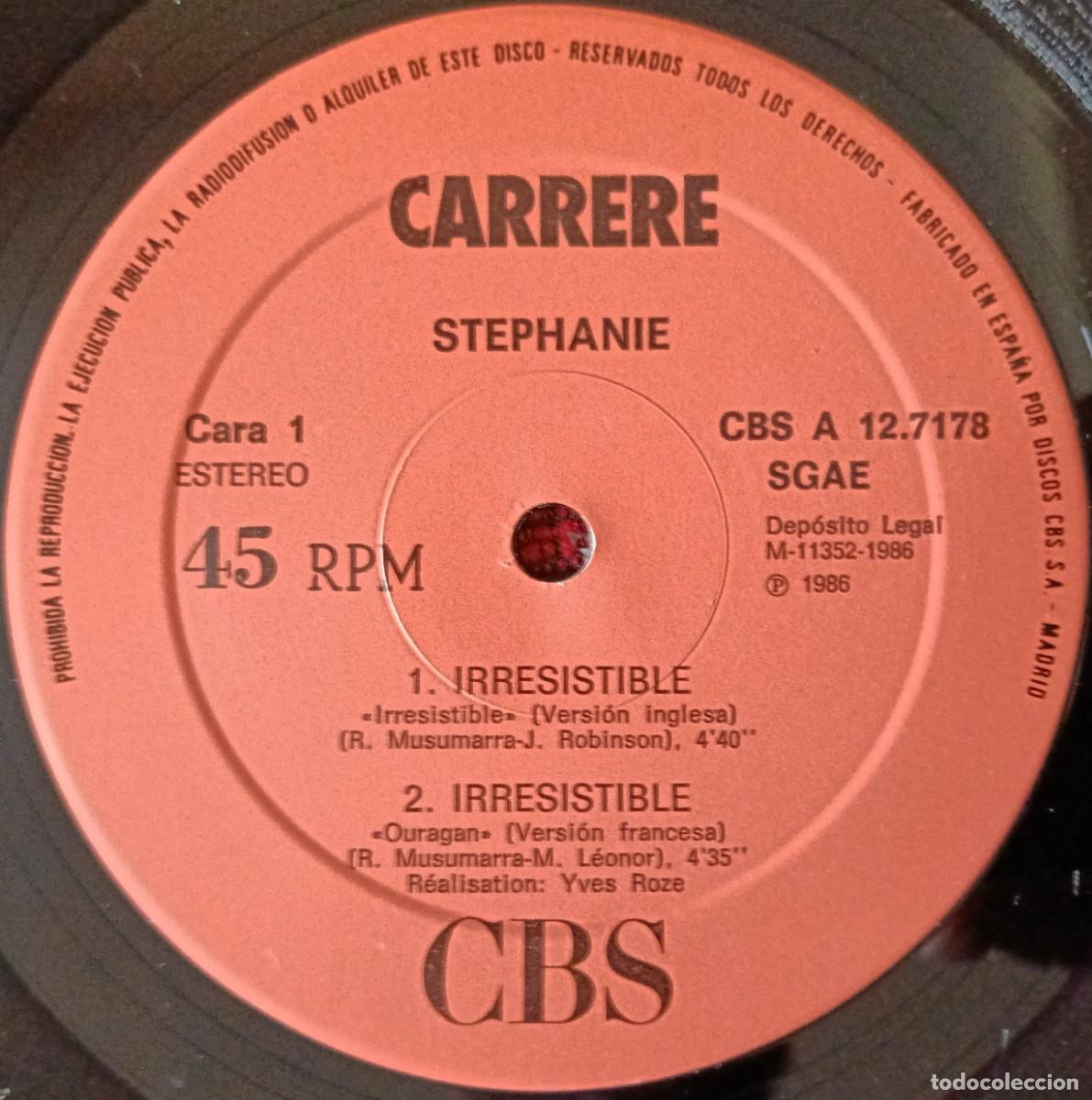 Discos de vinilo: STEPHANIE ** Irresistible ** MAXI SINGLE VINILO 1986 - Foto 3