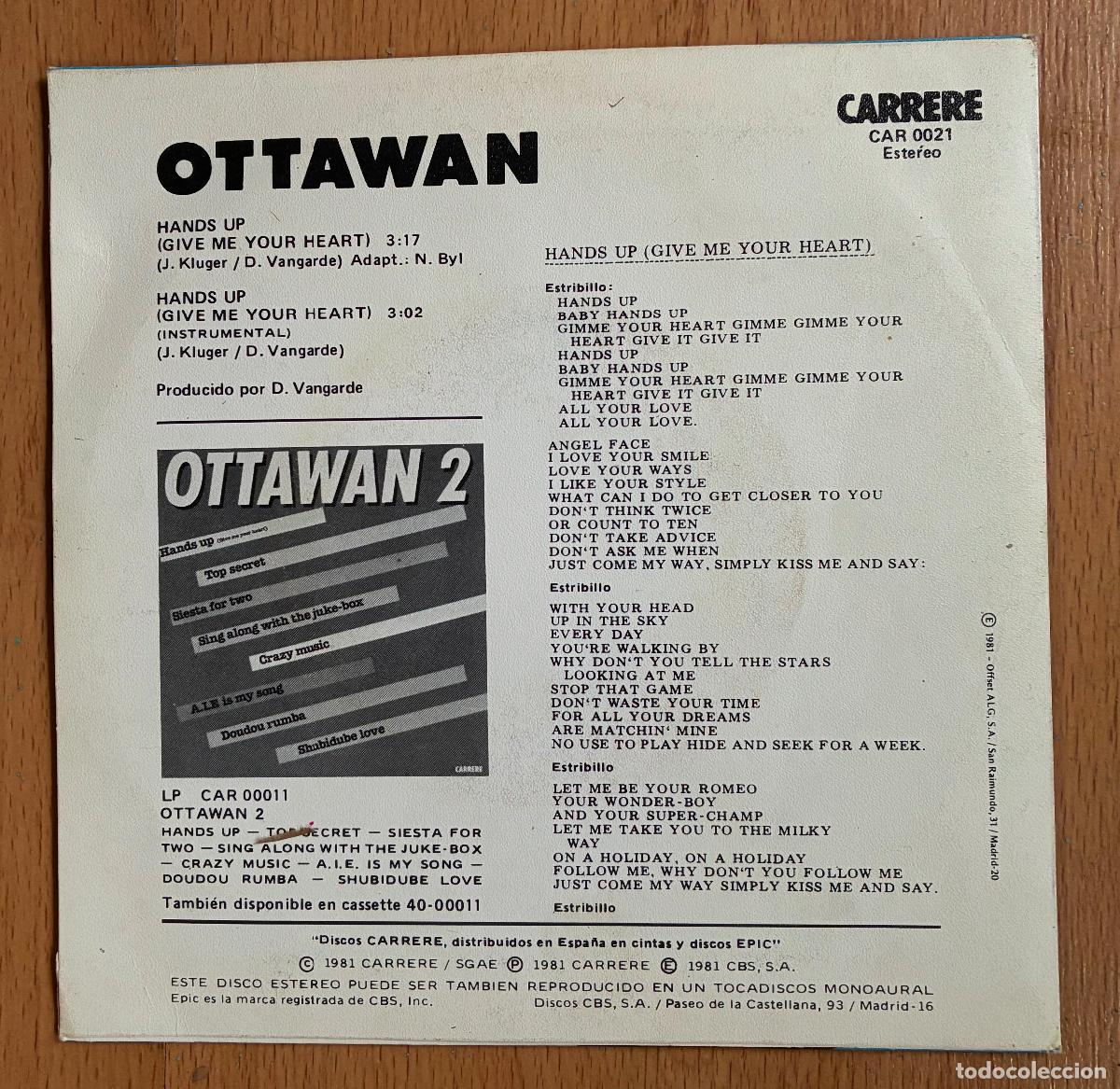 Discos de vinilo: OTTAWAN, Hands up give me your heart, SINGLE - Foto 2