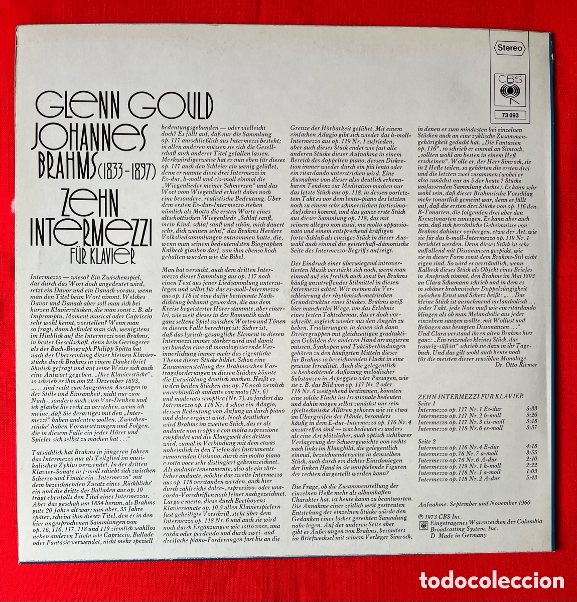 Discos de vinilo: Vinilo LP Glenn Gould - Brahms - Foto 2