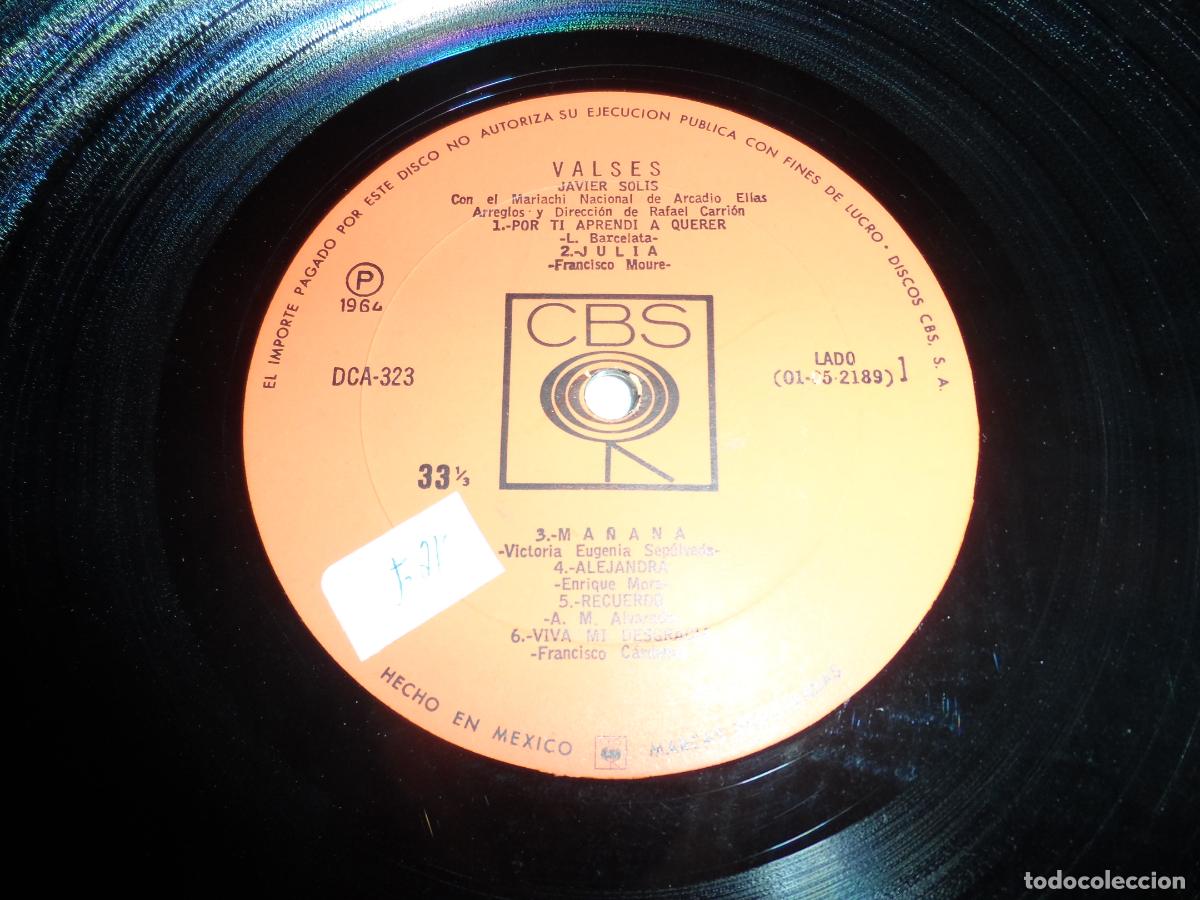 Discos de vinilo: Javier Sol&iacute;s &ndash; Valses (MEXICO 1964) - Foto 3