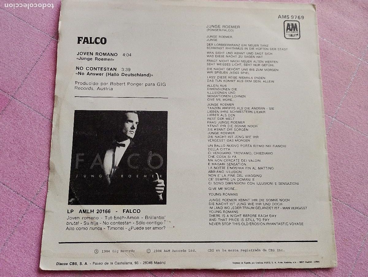 Discos de vinilo: Falco &lrm;&ndash; Junge Roemer 1984 ed espa&ntilde;ola - Foto 4