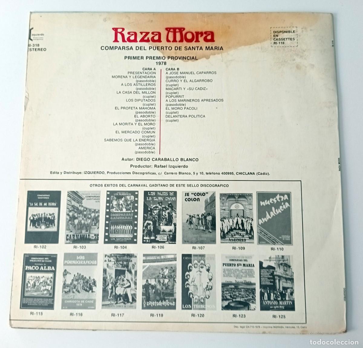 Discos de vinilo: CARNAVAL DE CADIZ 1978 - LP COMPARSA RAZA MORA - Foto 2