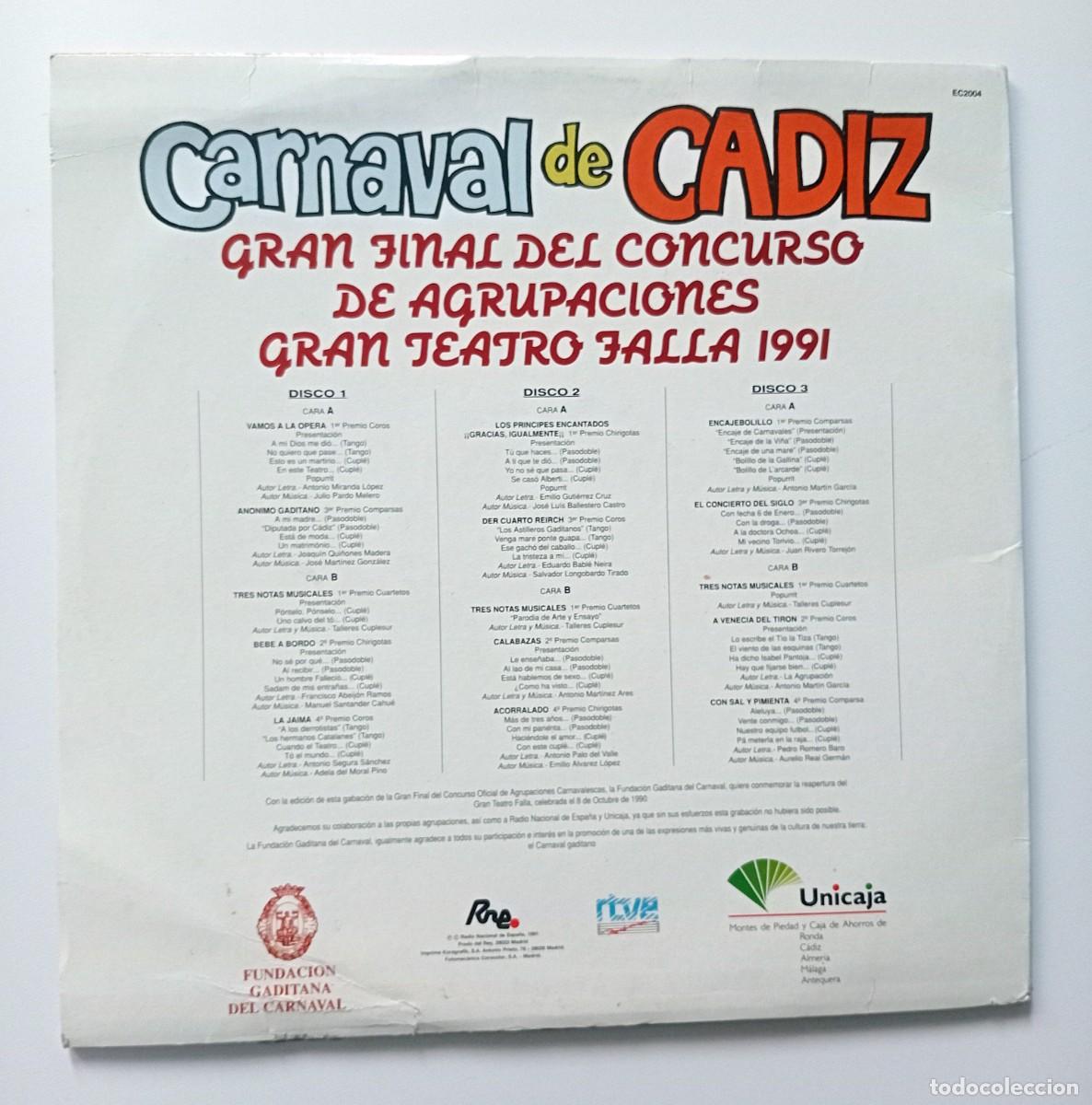 Discos de vinilo: CARNAVAL DE C&Aacute;DIZ TRIPLE LP GRAN FINAL 1991 - Foto 2