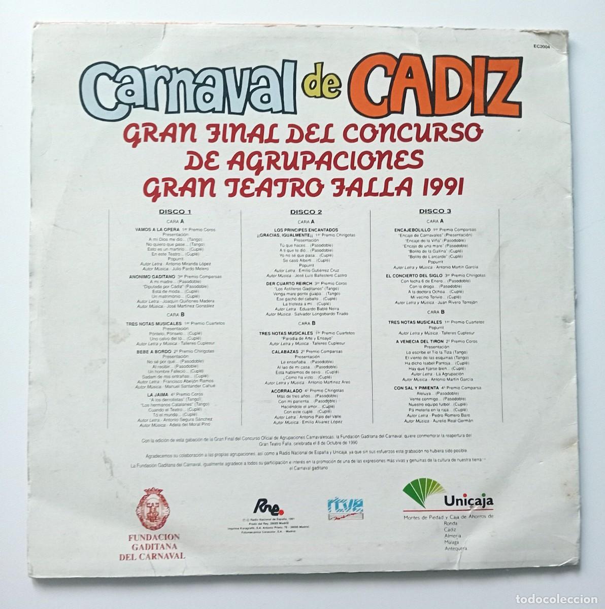Discos de vinilo: CARNAVAL DE C&Aacute;DIZ TRIPLE LP GRAN FINAL 1991 - Foto 2