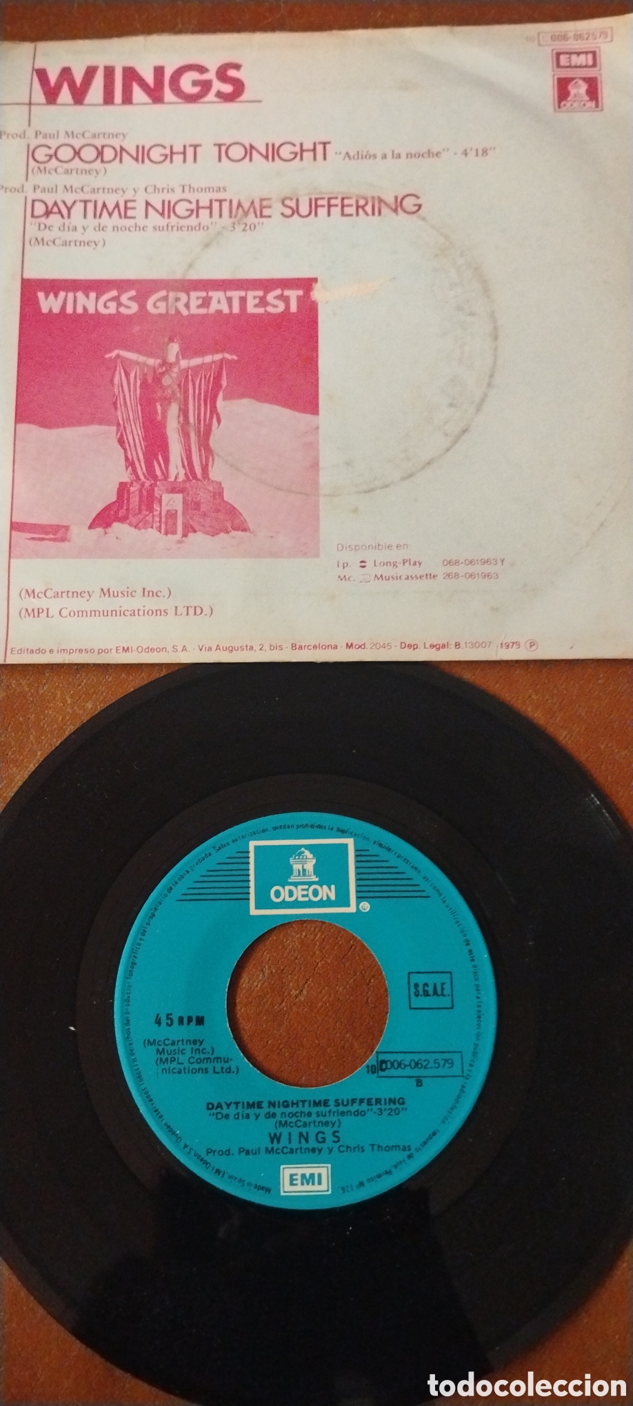 Discos de vinilo: WINGS-ADIOS A LA NOCHE-SINGLE-ODEON/SPAIN-KSA - Foto 2