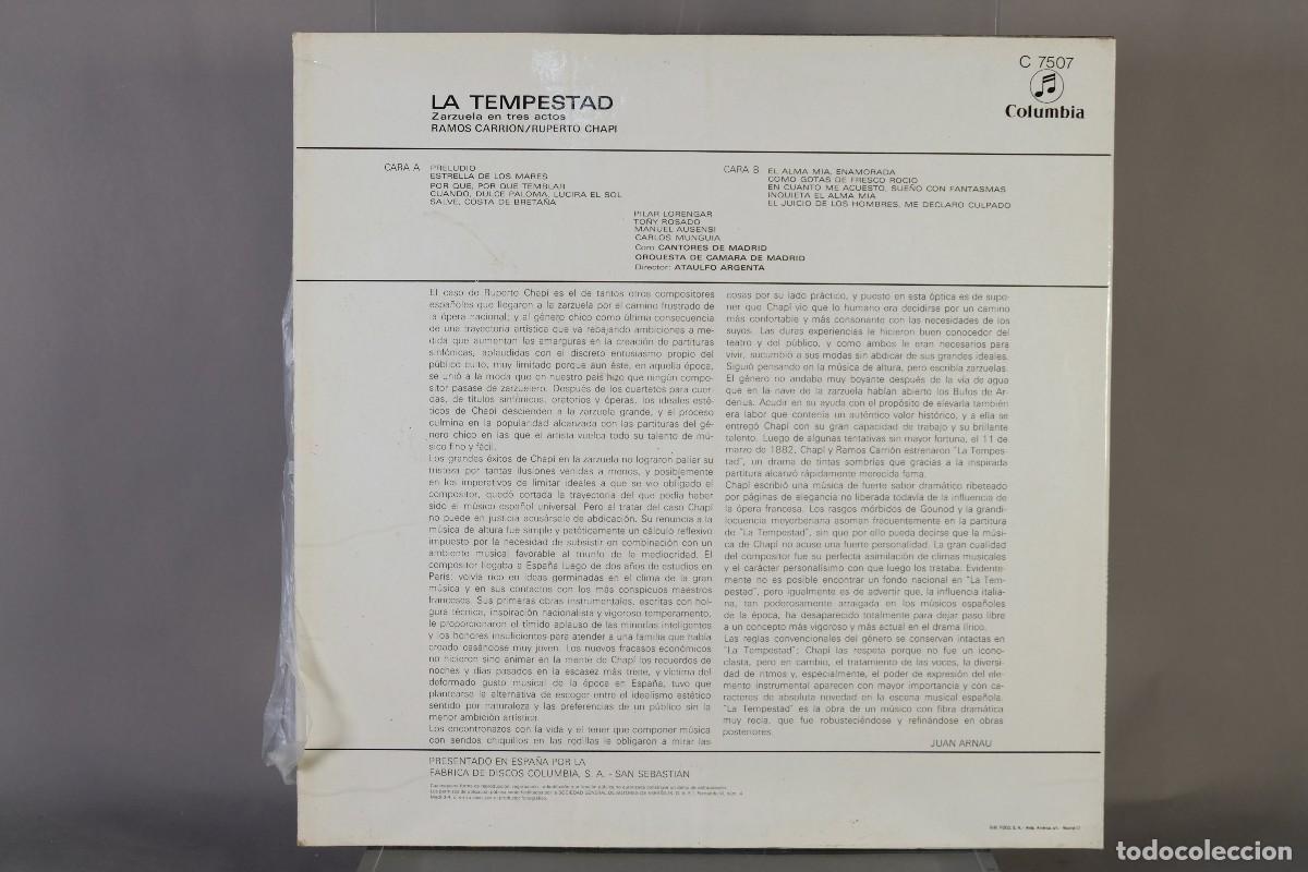 Discos de vinilo: DISCO DE VINILO LP - R.CARRION Y R.CHAPI, LA TEMPESTAD - COLUMBIA - Foto 2