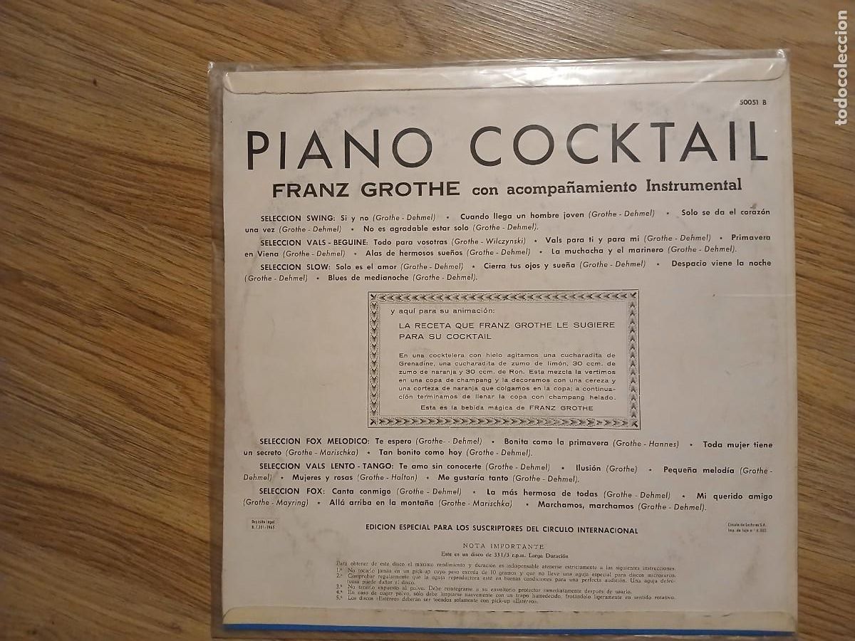 Discos de vinilo: Franz Grothe &ndash; Piano Cocktail - Foto 2