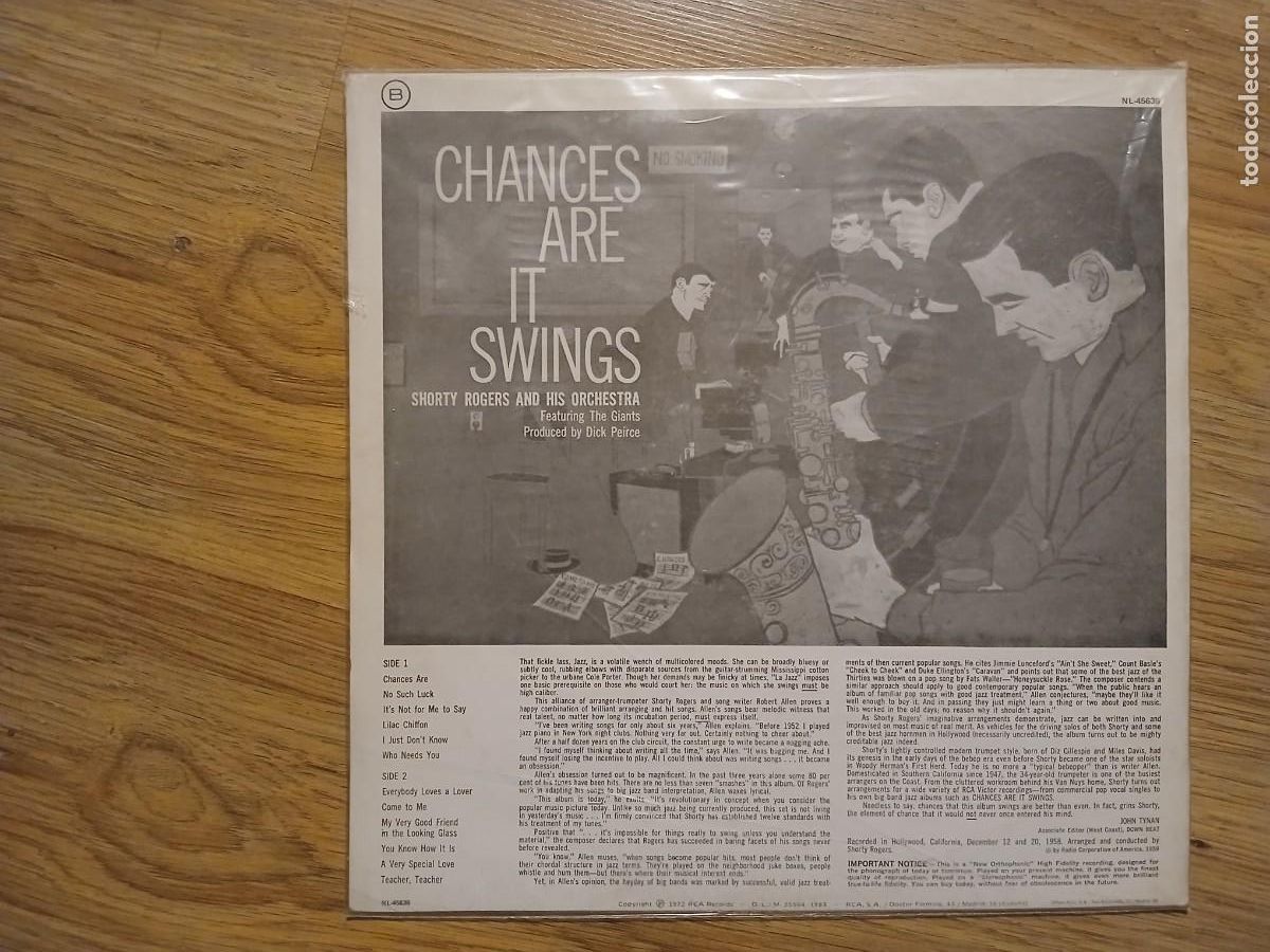 Discos de vinilo: Shorty Rogers - Chances Are It Swings - Foto 2