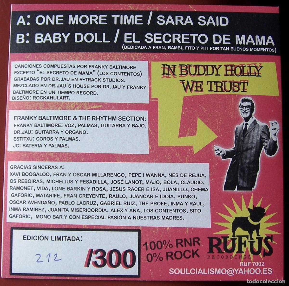 Discos de vinilo: FRANKY BALTIMORE AND THE RHYTHM SECTION - ROCK AND ROLL 7&rdquo; E.P. - Foto 2