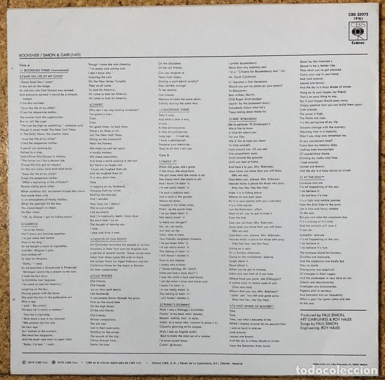 Discos de vinilo: SIMON & GARFUNKEL - BOOKENDS. CBS 32073 - Foto 2