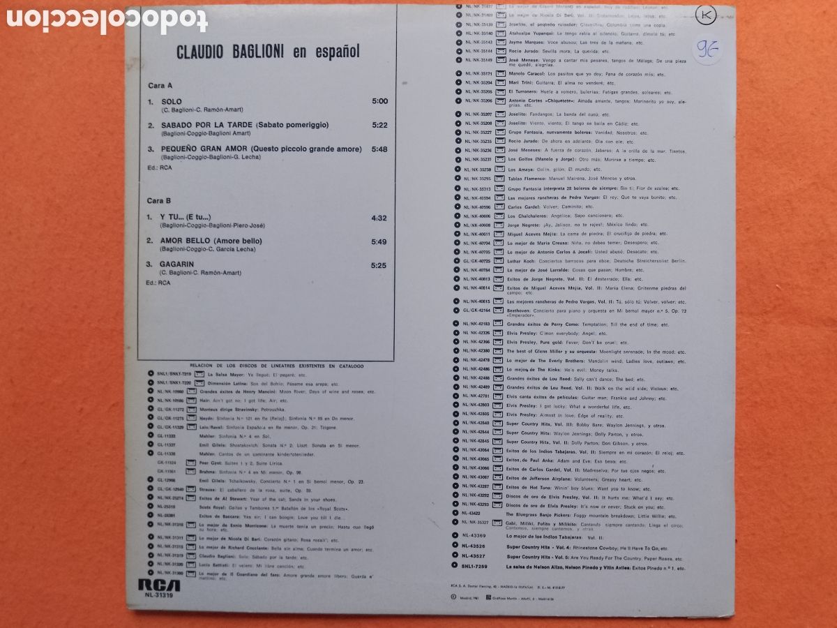 Discos de vinilo: CLAUDIO BAGLIONI EN ESPA&Ntilde;OL - RCA 1981 - Foto 4