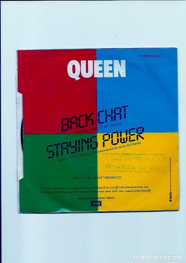 Discos de vinilo: QUEEN. Back chat (vinilo single promo 1982) - Foto 2