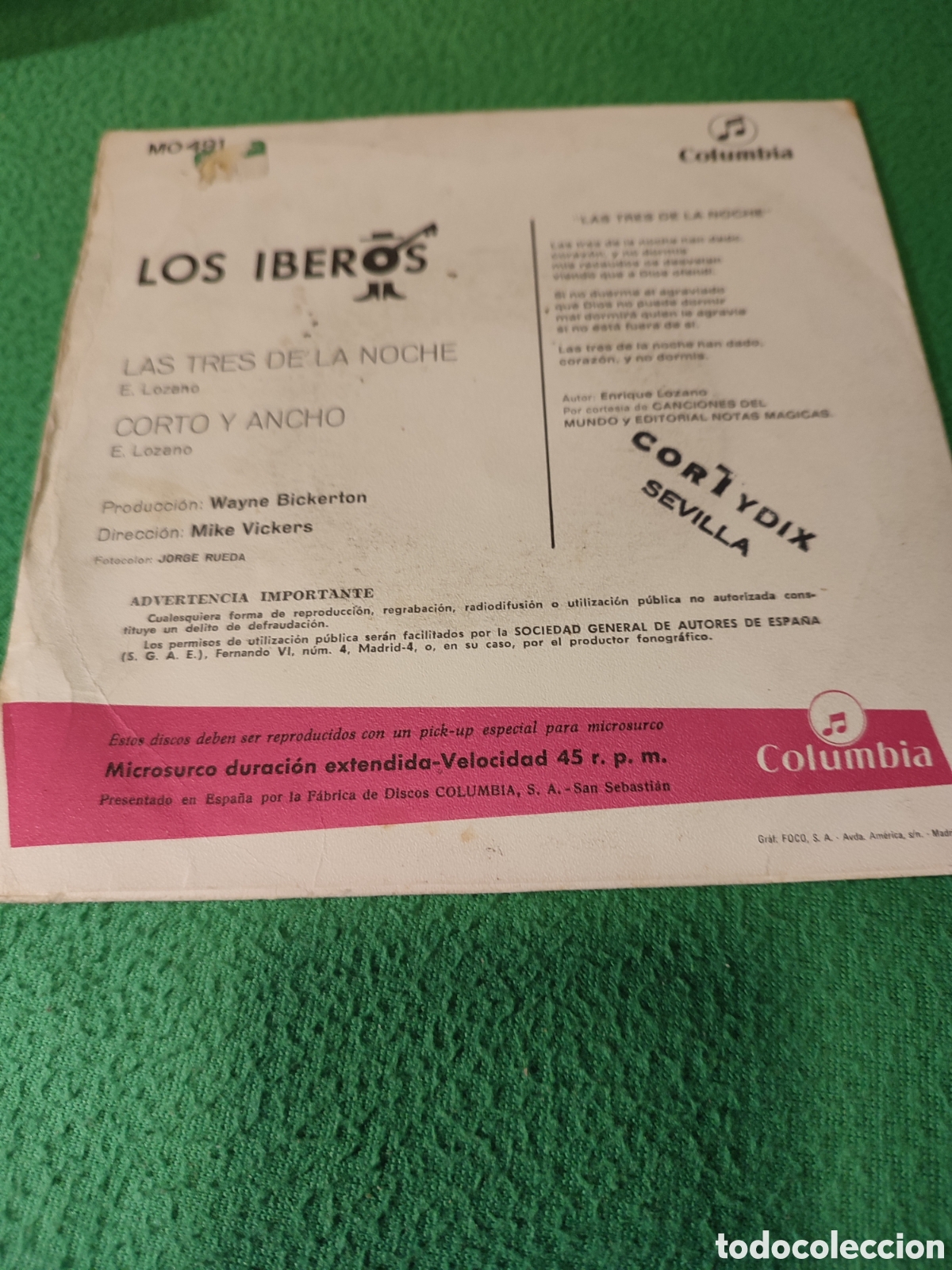 Discos de vinilo: Los Iberos - Las tres de la noche - Foto 2