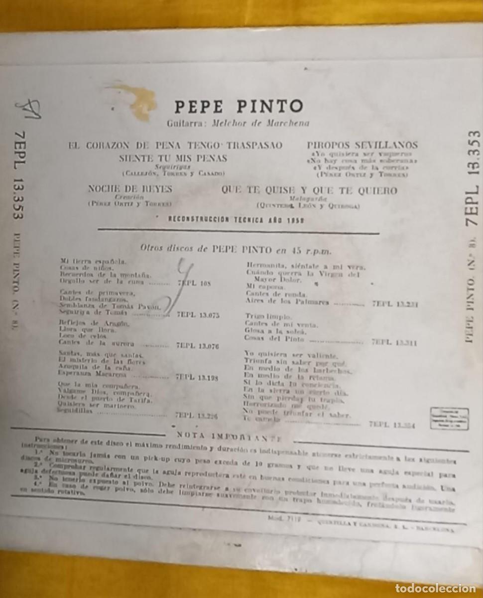 Discos de vinilo: Single de Pepe Pinto antiguo - Foto 2