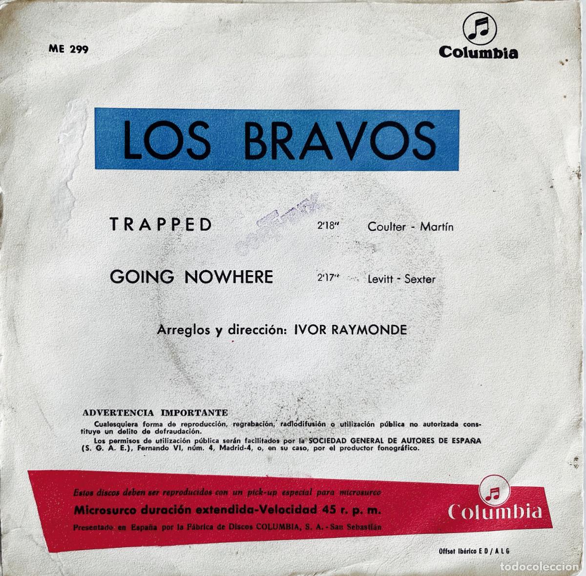 Discos de vinilo: LOS BRAVOS, TRAPPED, GOING NOWHERE - SINGLE ORIGINAL ESPA&Ntilde;A - Foto 4