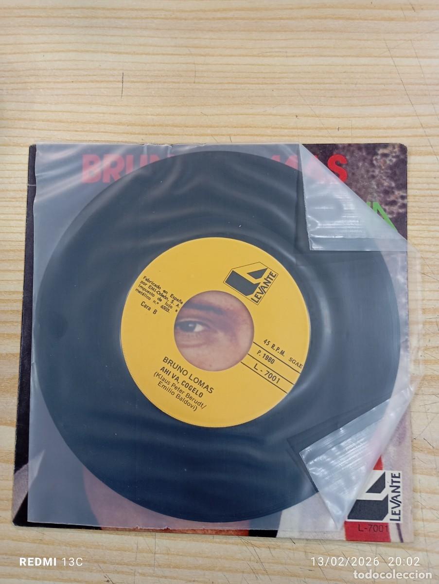 Discos de vinilo: SINGLE BRUNO LOMAS - ELENA / AHI VA COGELO - Foto 3