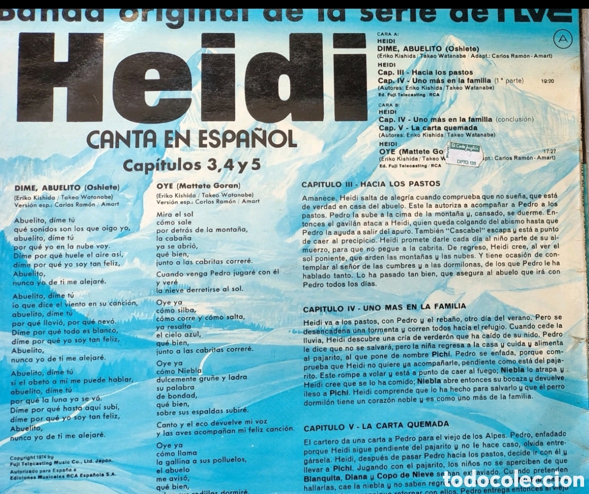 Discos de vinilo: Heidi canta en espa&ntilde;ol cap&iacute;tulos 3,4,5 - Foto 2