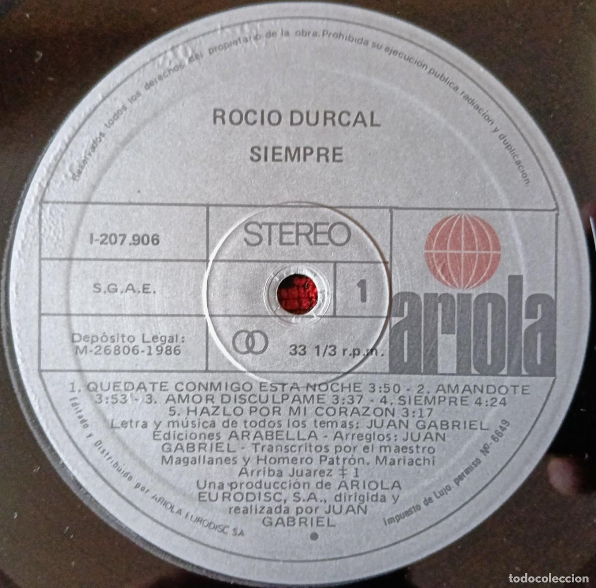 Discos de vinilo: ROCIO DURCAL ** Siempre ** VINILO LP 1986 - Foto 3