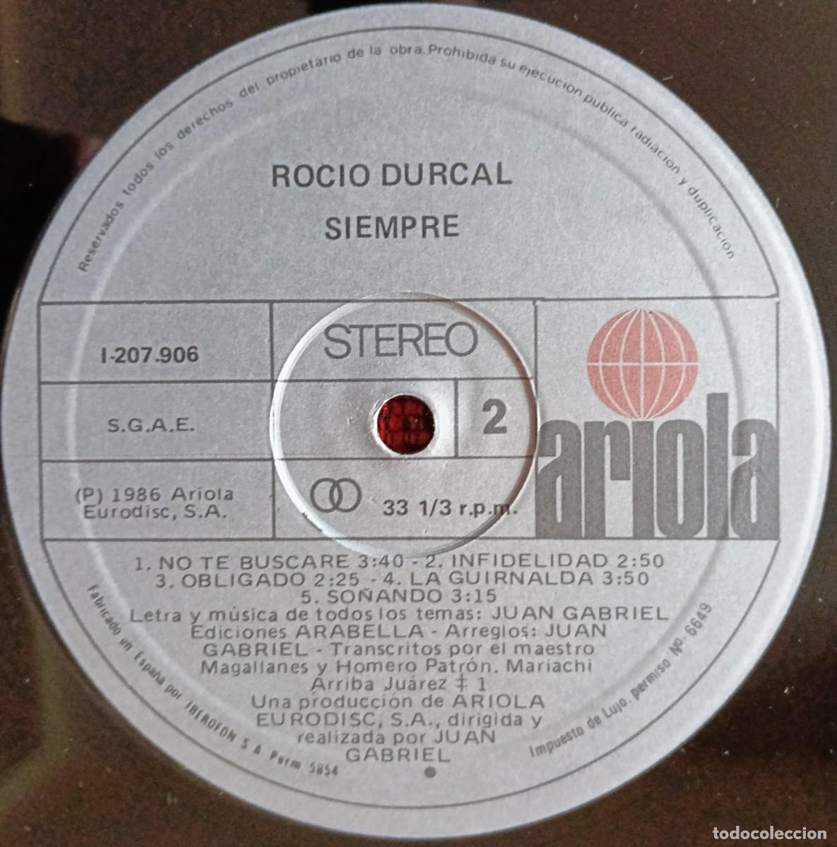 Discos de vinilo: ROCIO DURCAL ** Siempre ** VINILO LP 1986 - Foto 4