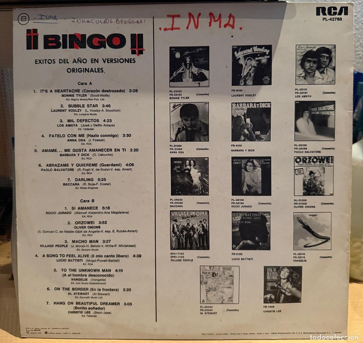 Discos de vinilo: Various &lrm;&ndash; &iexcl;&iexcl;Bingo!! Exitos Del A&ntilde;o En Versiones Originales. Disco vinilo. Edic. Spain. Vg/good - Foto 2