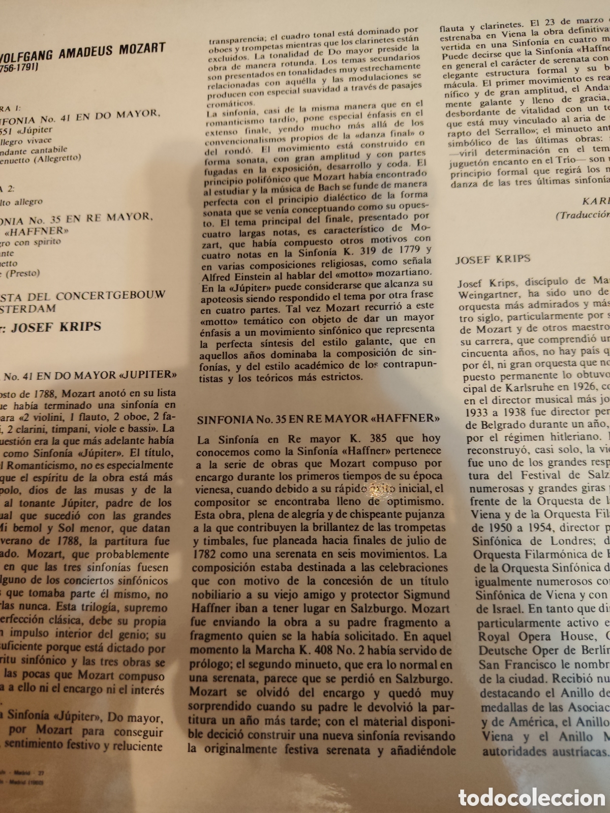 Discos de vinilo: Mozart Sinfon&iacute;a 41 y 35 - Foto 2