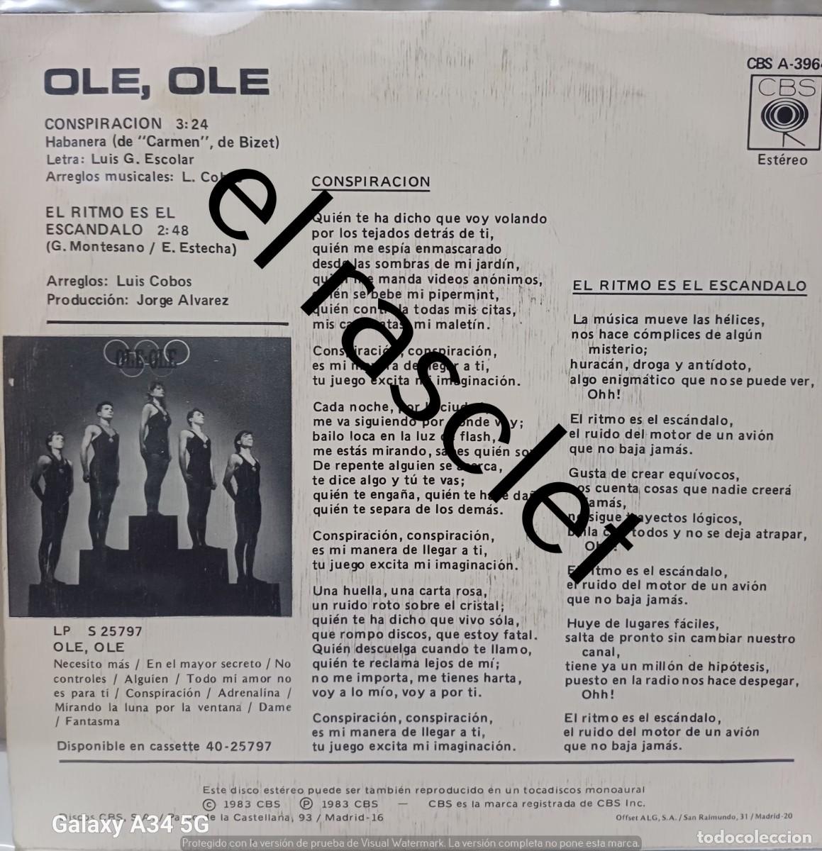 Discos de vinilo: SINGLE DE -OLE -OLE : CONSPIRACION - Foto 2