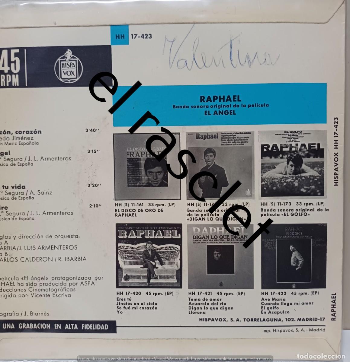 Discos de vinilo: SINGLE DE -RAPHAEL : EL ANGEL - Foto 2