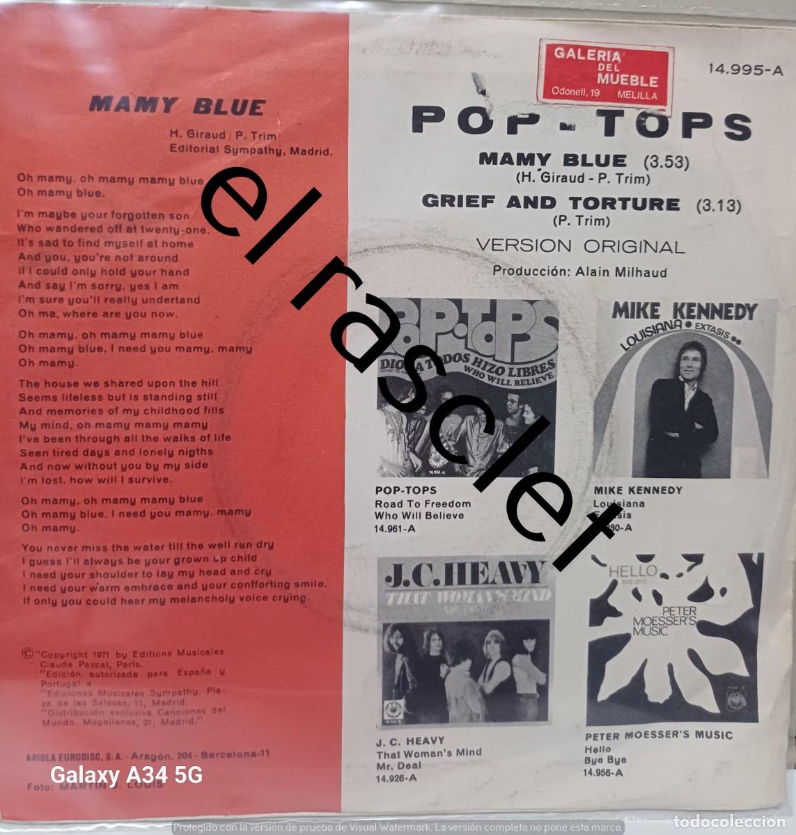 Discos de vinilo: SINGLE DE -POP-TOPS : MAMY BLUE - Foto 2